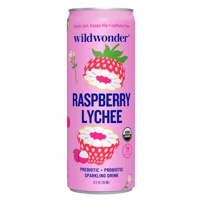 wildwonder Raspberry Lychee Sparkling Prebiotic Probiotic Drink 12