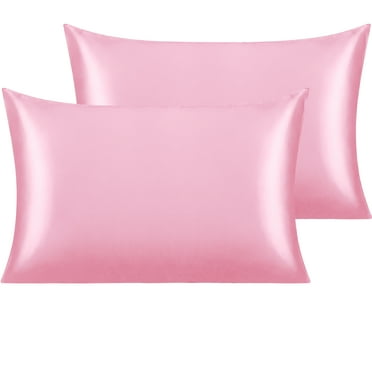wileqep 2 Pack Silk Satin Pillowcases for Hair and Skin, and Soft Pillow Cases with Envelope Closure, 20" x 30", Pink