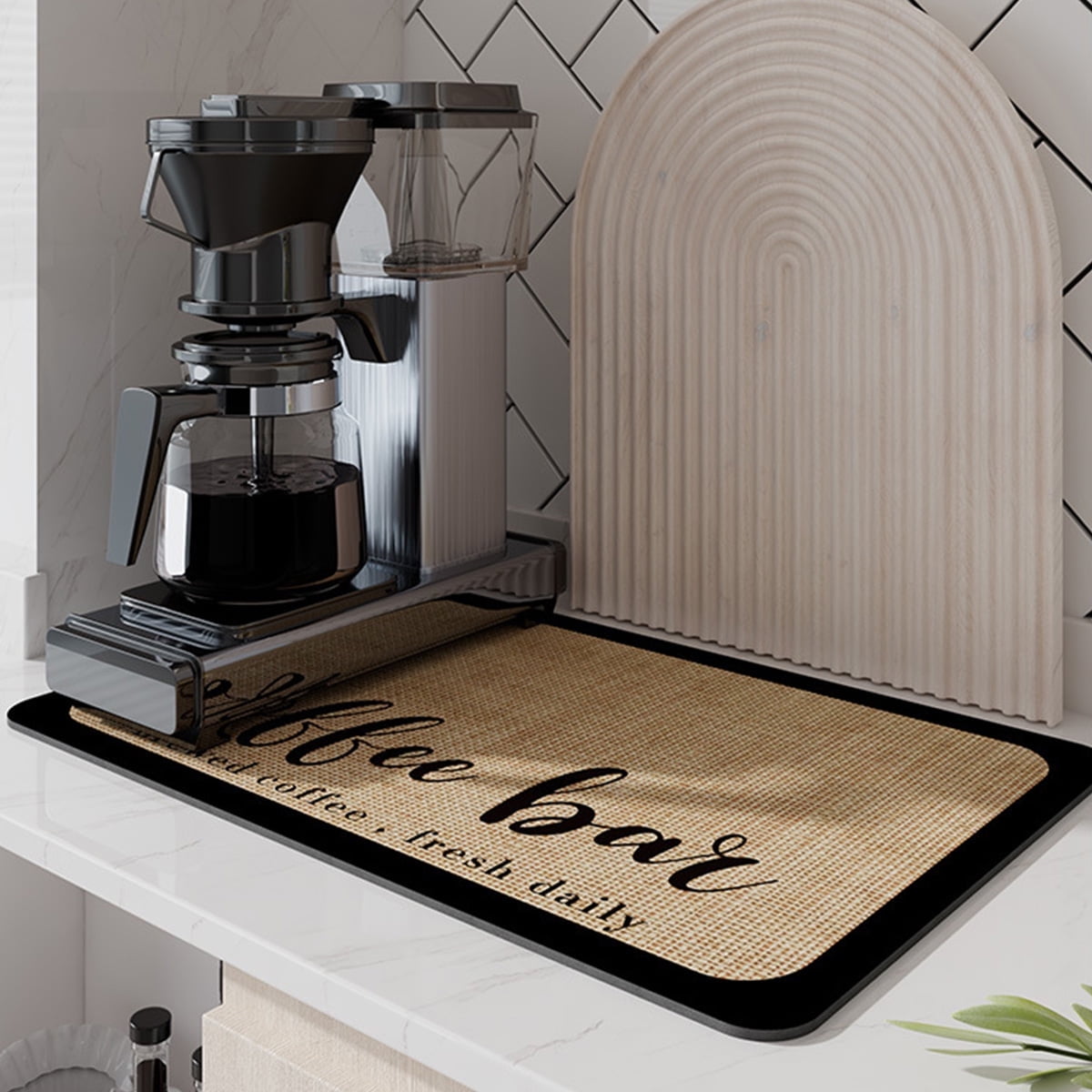 wileqep Coffee Mat, Hide Stain Rubber Backed Absorbent Coffee Bar Mat for Countertops 40x50cm