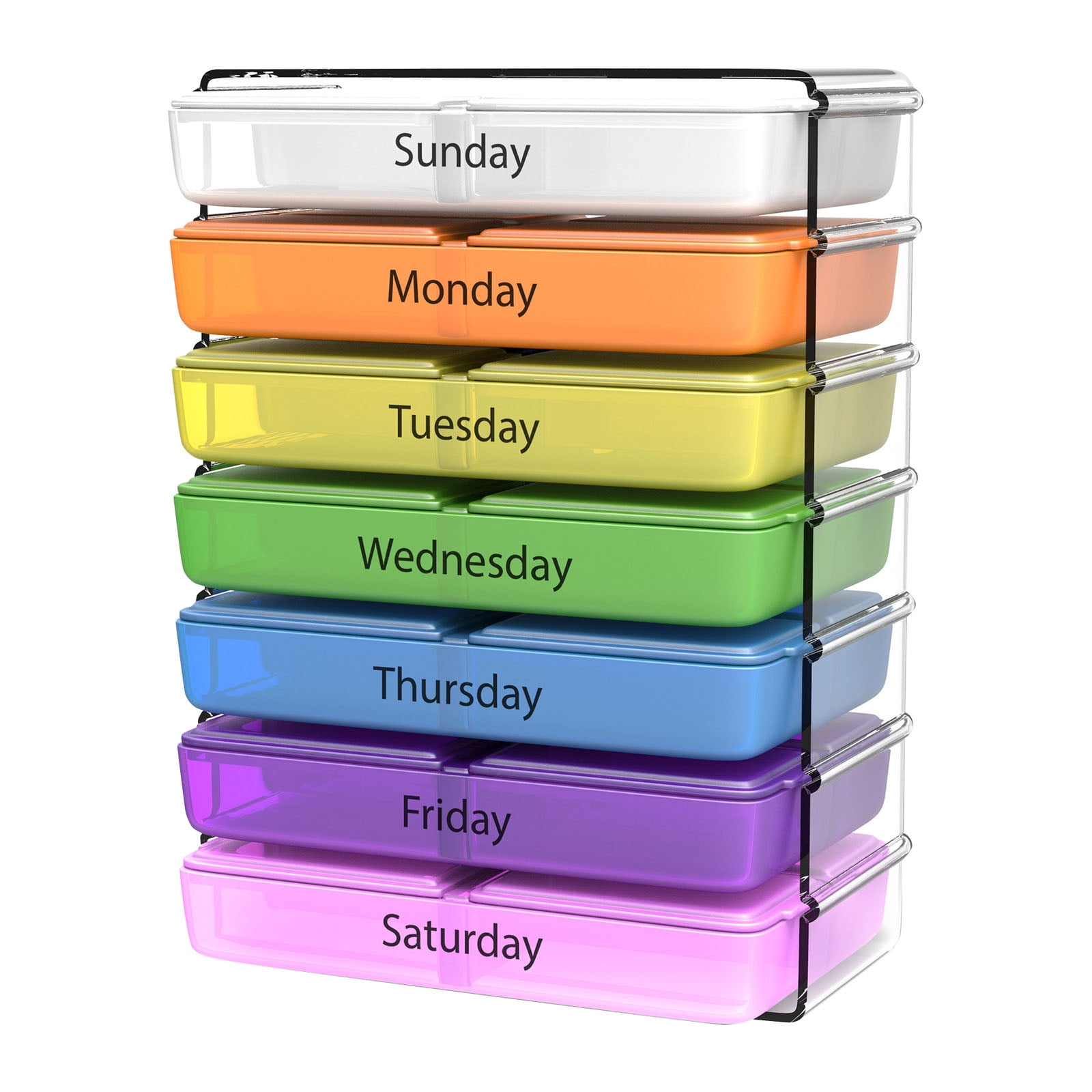 wileqep Weekly Pill Organizer 4 Times a Day Colorful Pill Planner 1 Dispenser Stackable with Easy Open Design and Large Compartment