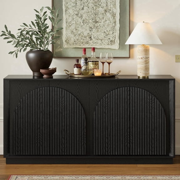 win2win 65" Mid-Century Modern Fluted Sideboard Buffet Cabinet with Storage,Black