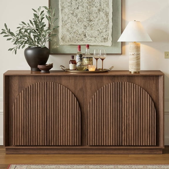 win2win 65" Modern Fluted Sideboard Buffet with Storage, Oak