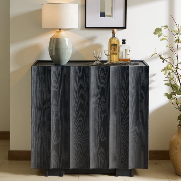 win2win Buffet Cabinet with Storage, Mid Century Modern Sideboard with Wave Design, Wood Grain Finish, Credenza with Adjustable Shelves, Modular Accent Cabinets for Living Dining Room Hallway, Black