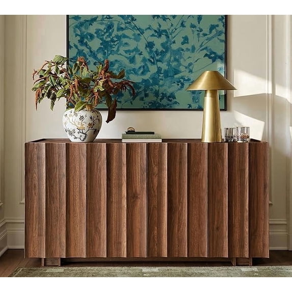 win2win Buffet Cabinet with Storage, Mid Century Modern Sideboard with Wave Design, Wood Grain Finish, Credenza with Adjustable Shelves, Modular Cabinets for Living Dining Room Hallway, Walnut