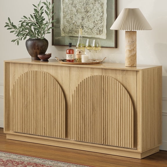 win2win 65.3" Fluted Mid-Century Sideboard Buffet with Storage, Oak