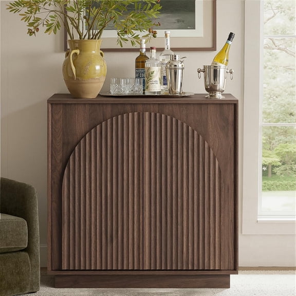 win2win Fluted Sideboard Buffet Cabinet with Storage, 31.5" Mid Century Modern Accent Cabinet with Double-Layered Arch Door, Small Wood Console Credenza for Living Room Entryway Hallway, Walnut