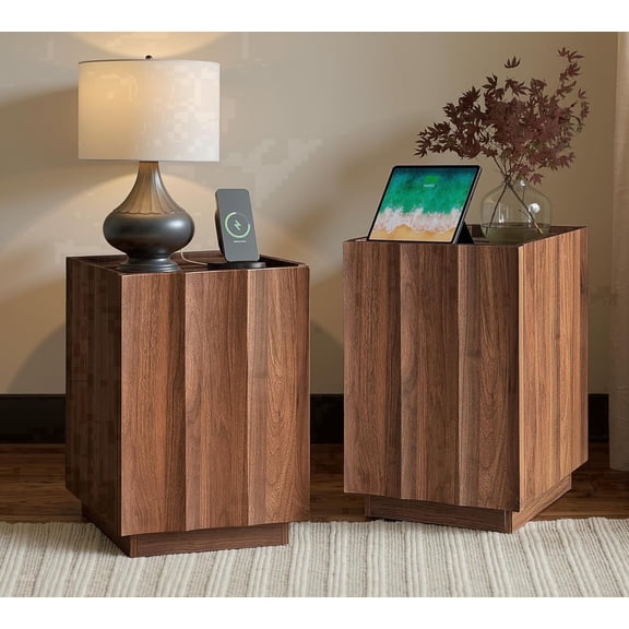 Rafasarr Mid-Century Engineered Wood Wave End Table, Walnut