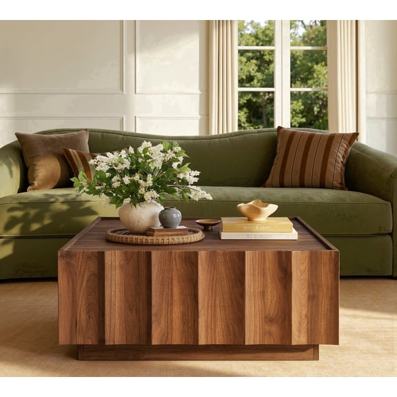 WIN2WIN Mid-Century Storage Engineered Wood Coffee Table, Walnut