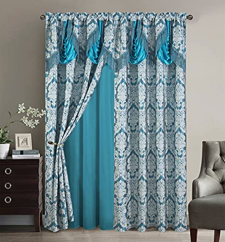 window drape fancy jacquard curtain panels set with attached valance