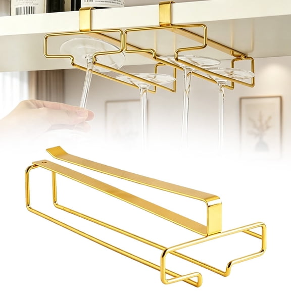 wine glass holder under cabinet,wine glass rack,304 Stainless Steel Hanger Storage Organizer Hanging Glass Fit for Bar Kitchen 3 Rows Gold