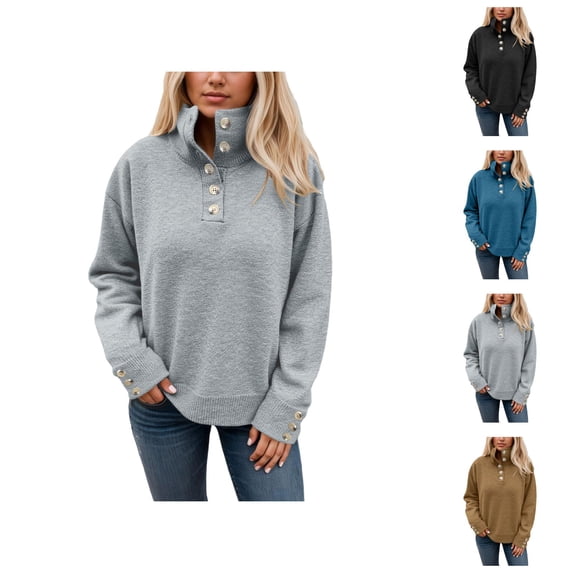 winter clothing for women Women's Pullover Sweater Comfortable Soft Knit Long Sleeve Crewneck with Button Detail Cozy Fit Casual Winter Fall Top