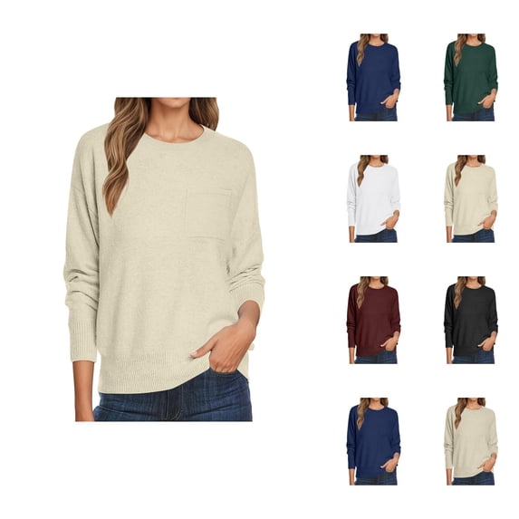 winter clothing for women Women's Pullover Sweater Women Oversized Casual Crewneck Long Sleeve Knit Lightweight Cozy Sweater With Chest Pocket Pullover Top