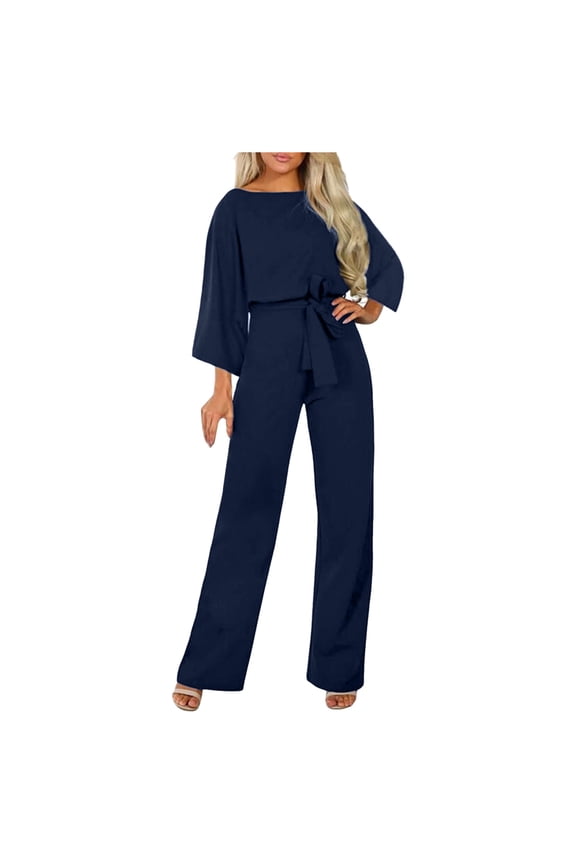 winter fall womens jumpsuits romper casual long sleeve playsuit clubwear straight leg with belt overalls
