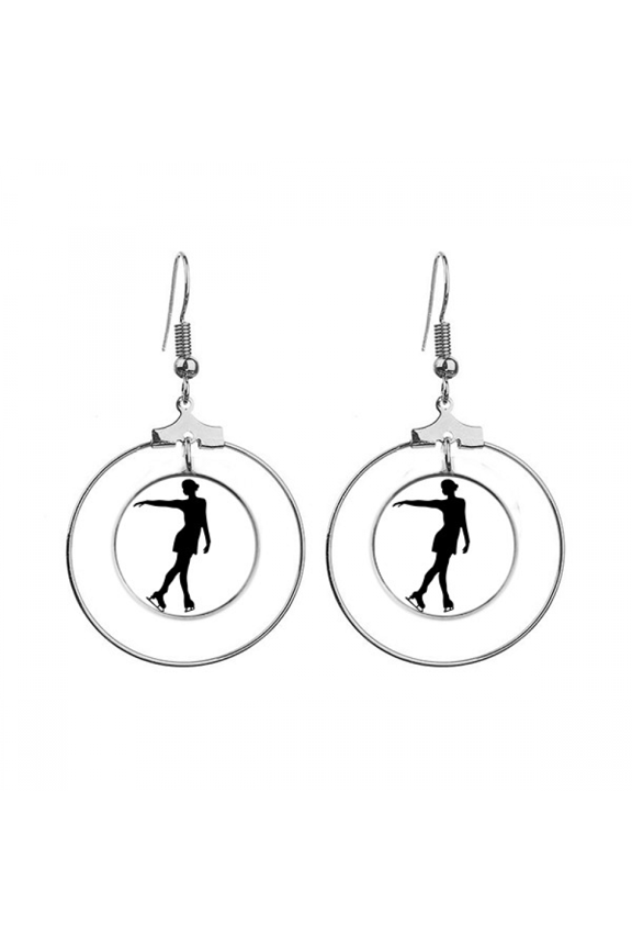 winter female skating sport pattern earrings dangle hoop jewelry drop circle