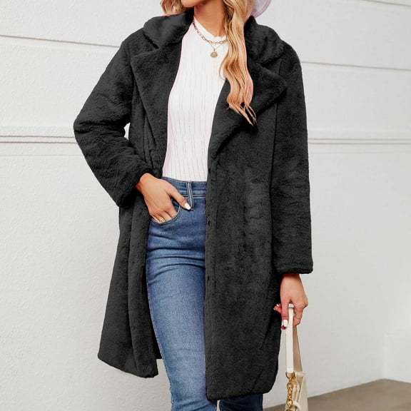 winter jackets for women,Black Women 2025 Winter Faux Fur Coats Lapel Long Sleeve Fuzzy Fleece Outerwear Button Down Sherpa Jackets Fall Outfits