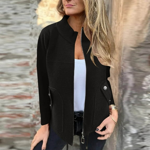 winter jackets for women,Black Women's Soft Fleece Jacket Lightweight Full Zip Sweatshirts Coat Casual Winter Warm Sweaters with Pockets