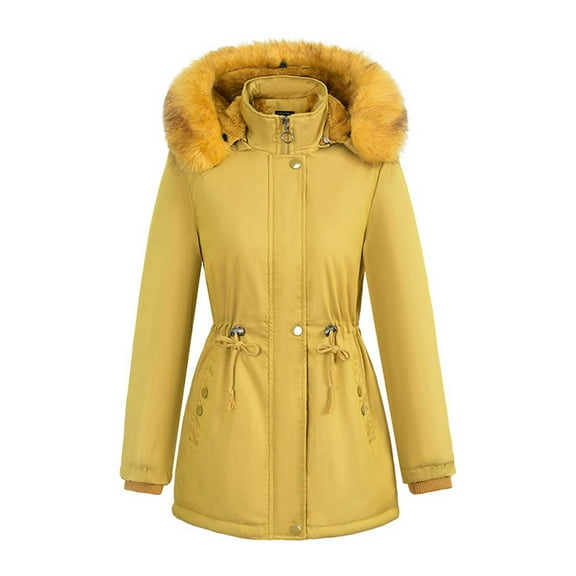 winter jackets for women,Yellow Long Winter Coats For Women Fleece Lined Thicken Puffer Jackets Plus Size Sherpa Thermal Warm Hooded Quilted Jacket