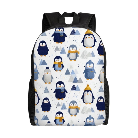 winter penguins Backpack with 15 Inch Laptop Compartment,Water-Resistant Daypack, Large Capacity Backpack with Adjustable Breathable Shoulder Straps for Daily Use Travel Gym