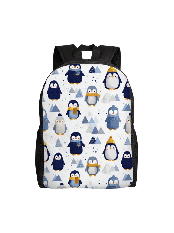 winter penguins Backpack with 15 Inch Laptop Compartment,Water-Resistant Daypack, Large Capacity Backpack with Adjustable Breathable Shoulder Straps for Daily Use Travel Gym