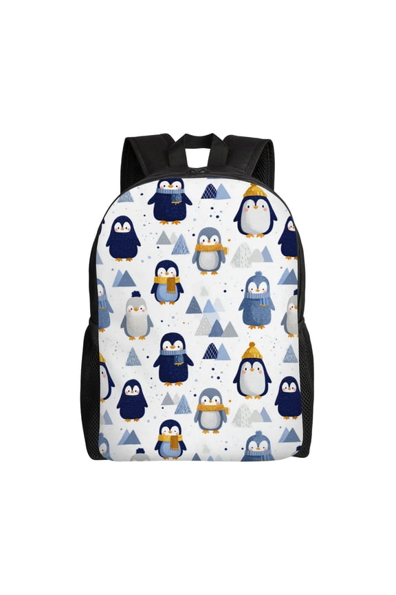 winter penguins Backpack with 15 Inch Laptop Compartment,Water-Resistant Daypack, Large Capacity Backpack with Adjustable Breathable Shoulder Straps for Daily Use Travel Gym