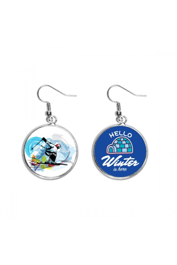 winter sport athletes freestyle skiing illustration dangle drop winter ice earring jewelry