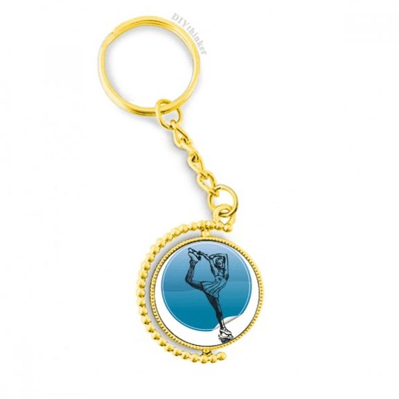 winter sport female skating retro illustration metal connector key chain  accessory en keyholder