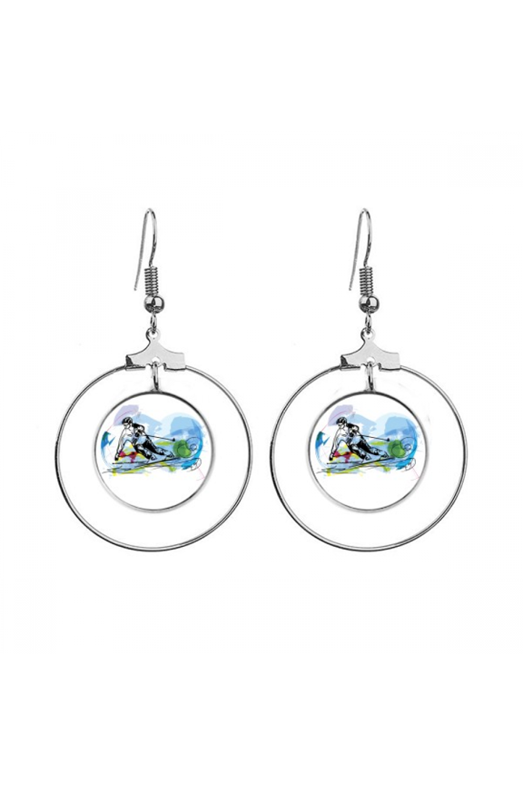winter sport skiing athletes freestyle skiing earrings dangle hoop jewelry drop circle