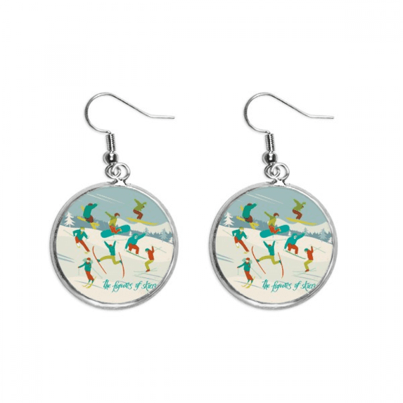 winter sport skiing colorful illustration earring dangle silver drop earring jewelry woman