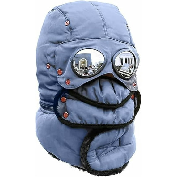 winter thermal hat with glasses and Detachable Mask, Windproof Fleece Lined Aviator Hat for Skiing, Snowboarding, and Outdoor Winter Activities