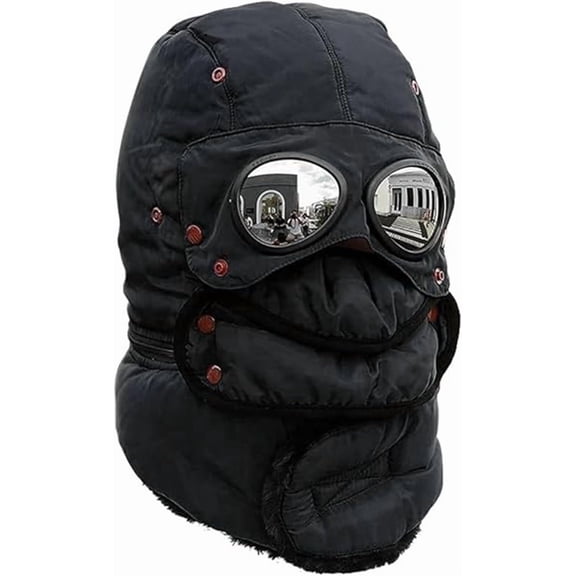 winter thermal hat with glasses and Detachable Mask, Windproof Fleece Lined Aviator Hat for Skiing, Snowboarding, and Outdoor Winter Activities