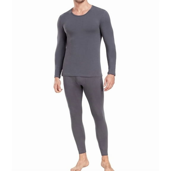 wirarpa Men's Lightweight Thermal Underwear Set, Cotton Warm Long Johns Base Layer for Cold Weather & Outdoor Deep Grey S-2XL