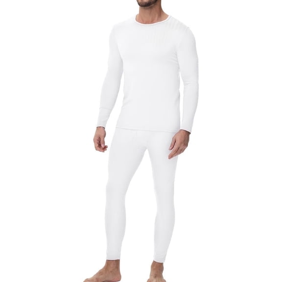 wirarpa Men's Lightweight Thermal Underwear Set, Cotton Warm Long Johns Base Layer for Cold Weather & Outdoor White S-2XL
