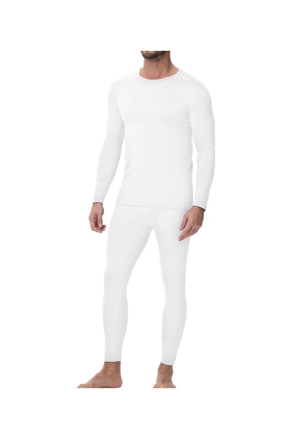 Men's Lightweight Thermal Underwear Set, Cotton Warm Long Johns Base Layer for Cold Weather & Outdoor White S-2XL