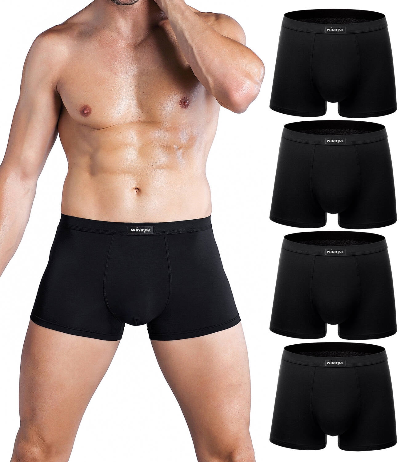 wirarpa Men's Trunk Underwear Short Leg Boxer Briefs Black 4 Pack Sizes  S-3XL 