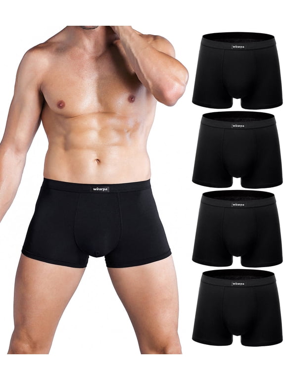 Men's Trunk Underwear Short Leg Boxer Briefs Black 4 Pack Sizes S-3XL
