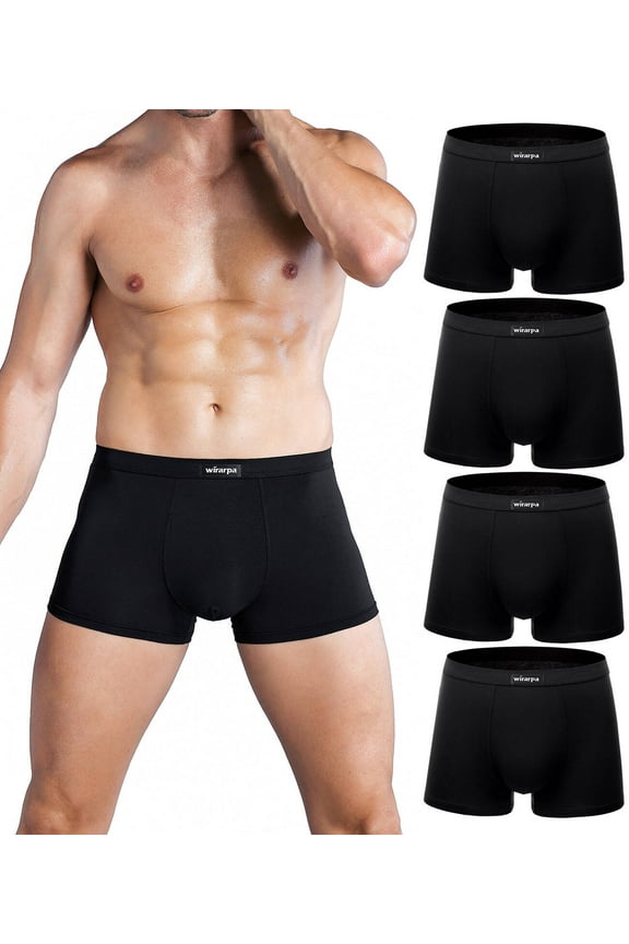 Men's Trunk Underwear Short Leg Boxer Briefs Black 4 Pack Sizes S-3XL