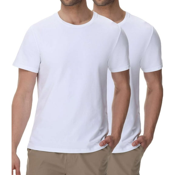 wirarpa Mens 2 Pack Cotton Crew Neck T-Shirts Short Sleeve Summer Tops Fashion Basic Tees White Size Medium