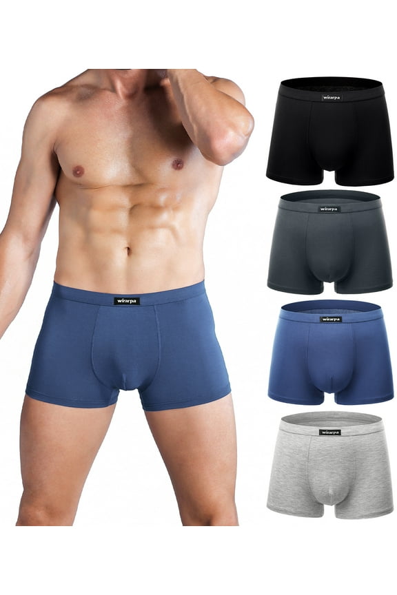 Mens Underwear Modal Trunk Boxer Briefs Short Leg 4 Pack Sizes S-3XL