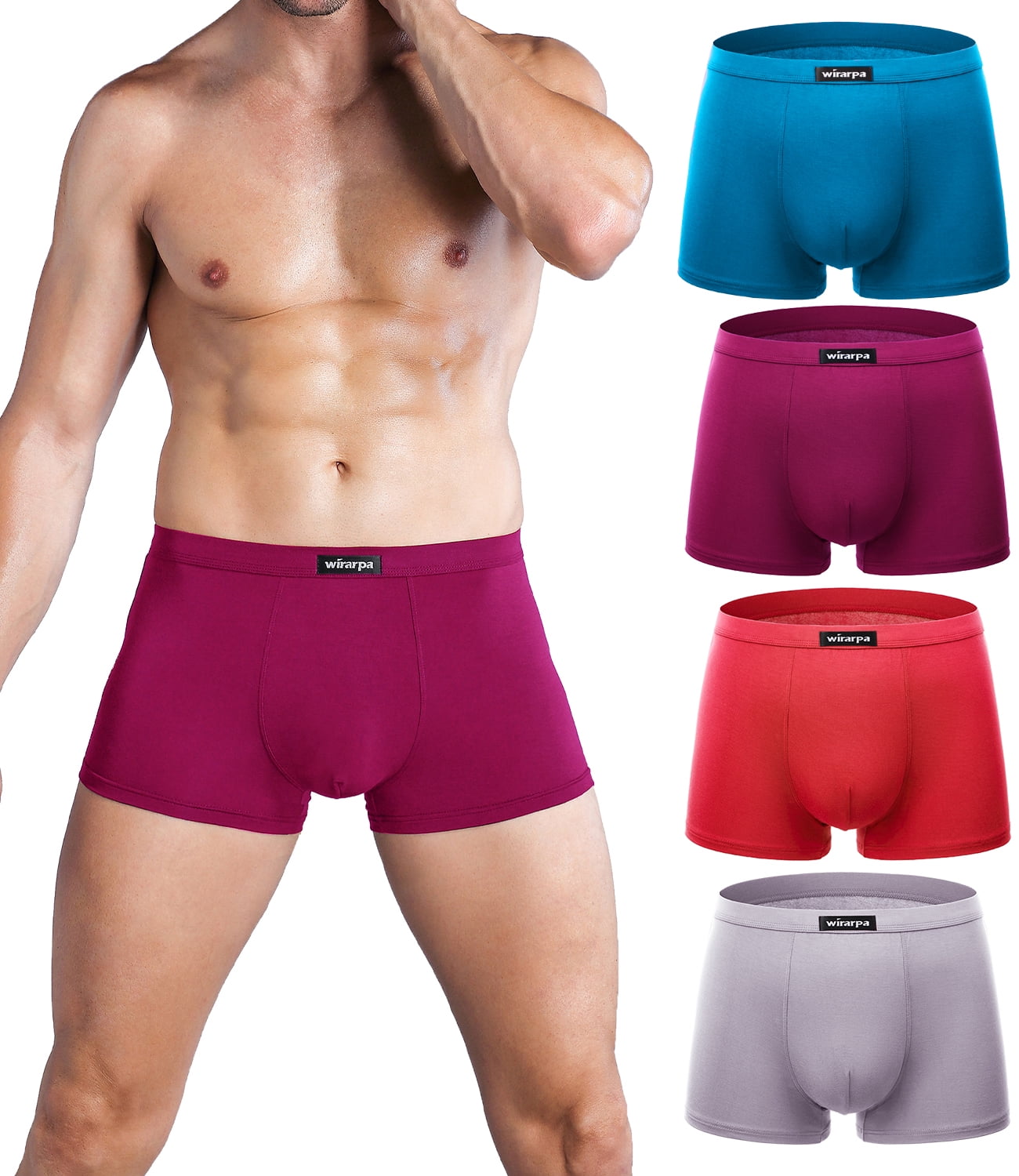 Biziza Men's Underwear Micro Modal Dual Pouch Trunks Support Ball Pouch  Bulge Enhancing Boxer Briefs for Men Dark Blue M 