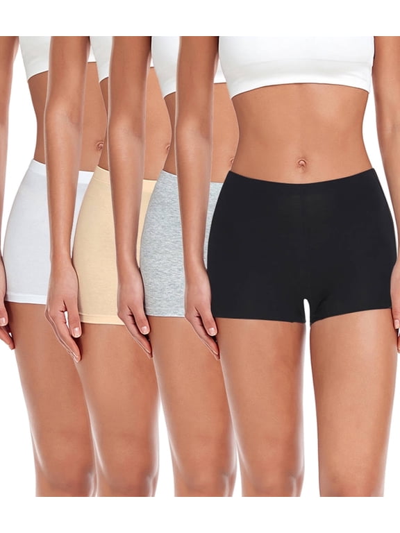 Women's Boyshorts Panties Cotton Boxer Briefs for Ladies Underwear Shorts with Cotton Crotch 4 Pack Black Grey Beige White Small