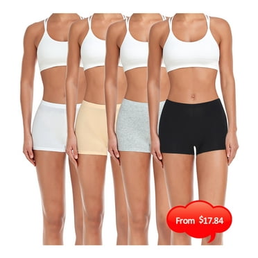 wirarpa Women's Boyshorts Panties Cotton Boxer Briefs for Ladies Underwear Shorts with Cotton Crotch 4 Pack Black Grey Beige White Small