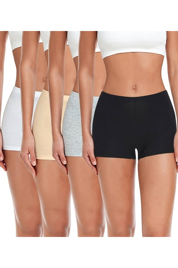 Women's Boyshorts Panties Cotton Boxer Briefs for Ladies Underwear Shorts with Cotton Crotch 4 Pack Black Grey Beige White X-Large