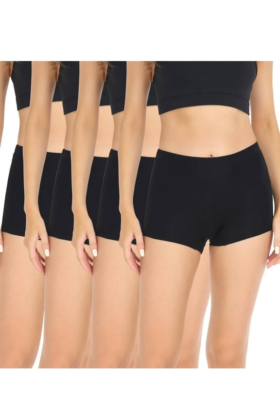 Women's Stretchy Cotton Boyshort Panties, 4 Pack (Black, X-Large)