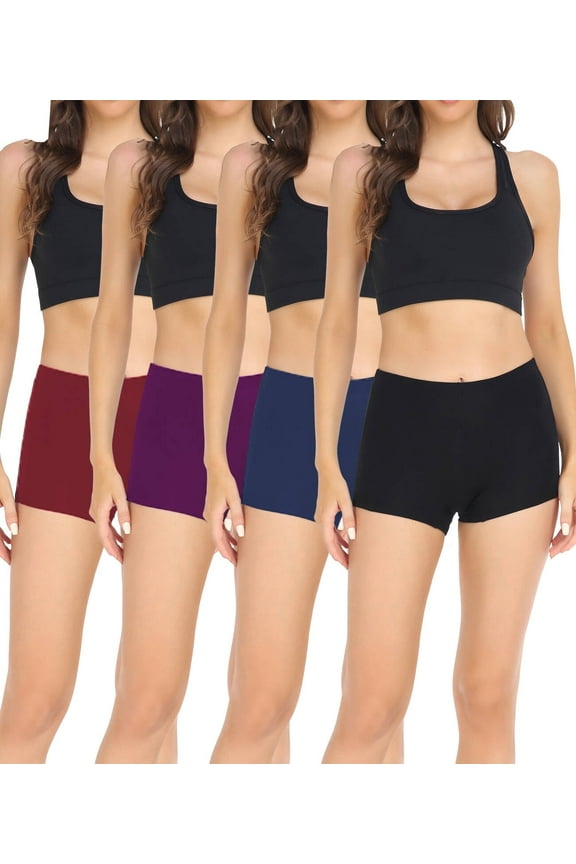 Women's Boyshorts Panties Cotton Boxer Briefs for Ladies Underwear Shorts with Cotton Crotch 4 Pack Red Purple Blue Black Large