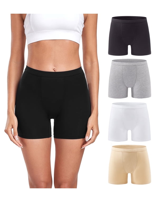 Women's Boyshorts Underwear Anti-chafing Modal Boxer Briefs 4 Pack Black Beige Grey White Medium