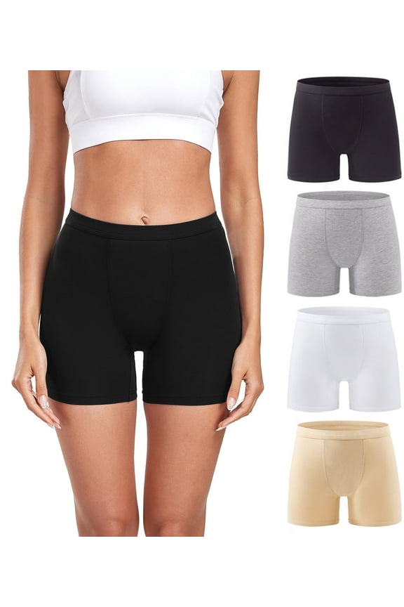 Women's Boyshorts Underwear Anti-chafing Modal Boxer Briefs 4 Pack Black Beige Grey White Medium