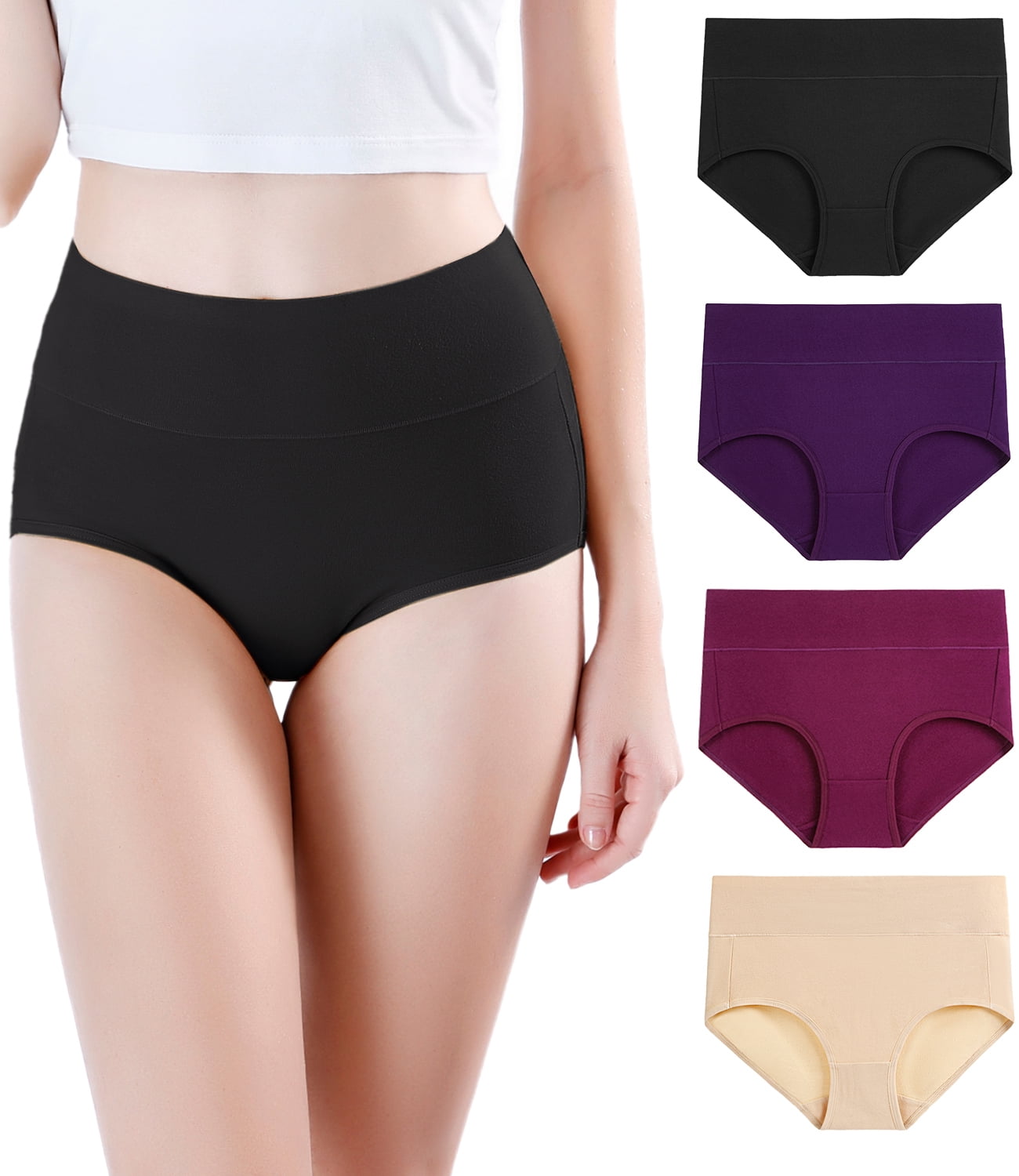 ASIMOON Underwear for Women High Waist Plus Size Panties for Women Full  Coverage Soft Briefs 5 Pack 