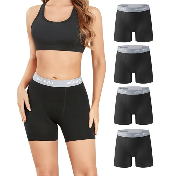 wirarpa Women's Cotton Boxer Briefs Anti-Chafing Boyshorts Panties 5.5" Inseam 4 Pack(2XL, Black)