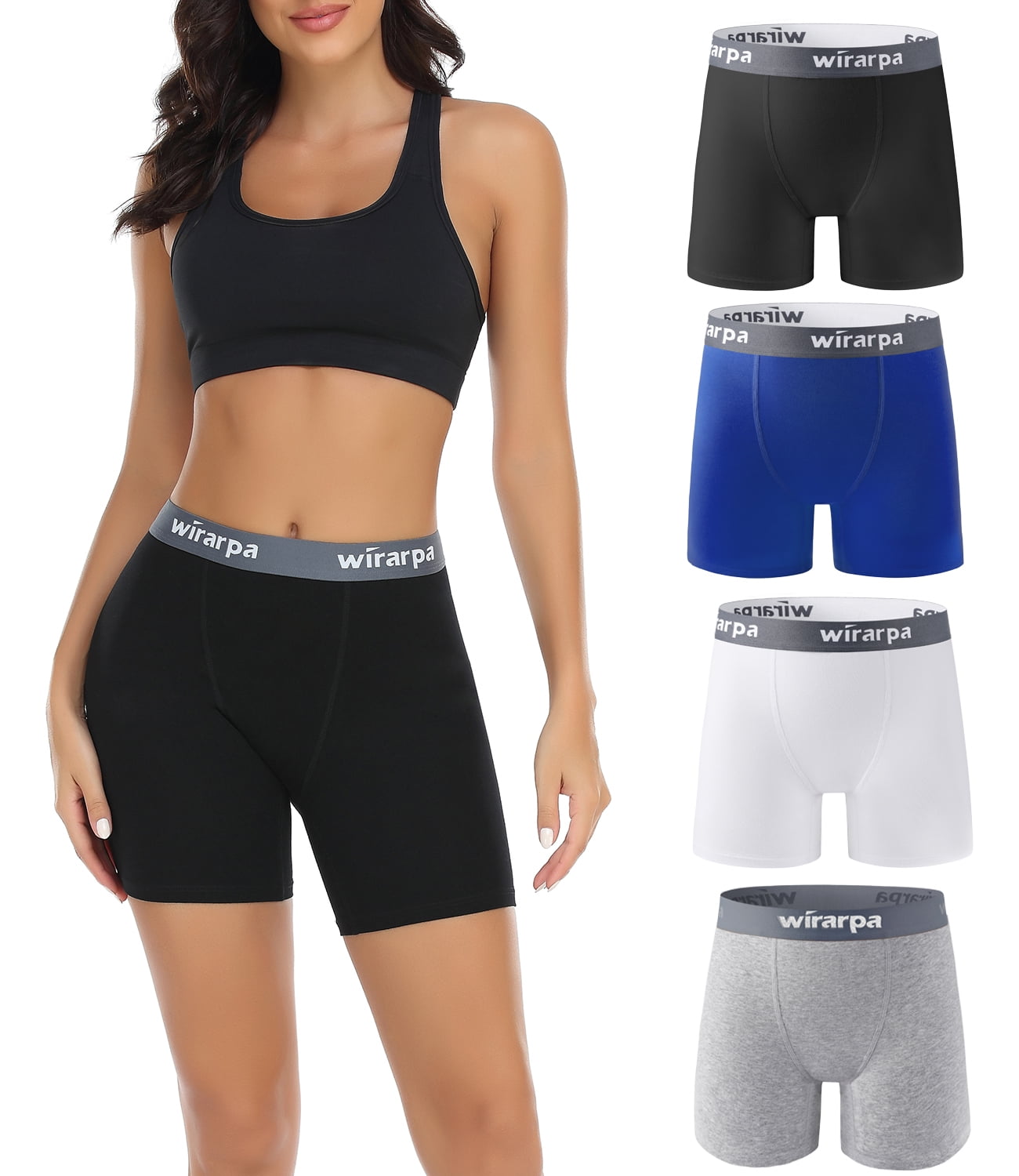 Wirarpa Women's Cotton Boxer Briefs 4 Pack, Anti-Chafing