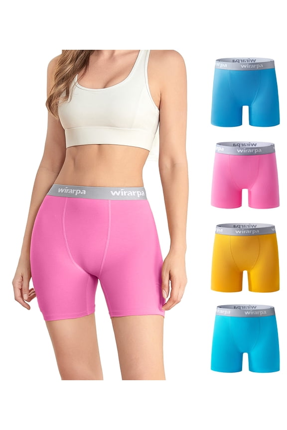 "wirarpa Women's Cotton Boxer Briefs, Anti-Chafing Boyshorts, Breathable, Moisture-Wicking, 5.5"" Inseam, 4 Pack"